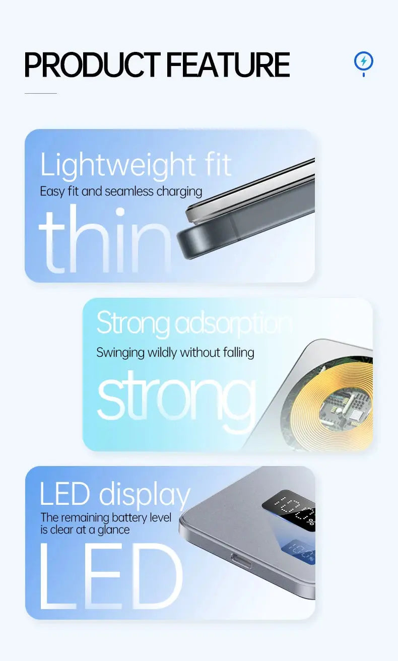 Ultra Thin MagSafe Power Bank – Magnetic Wireless Fast Charging with LED Display for iPhone, Samsung & AirPods - Rehmiar