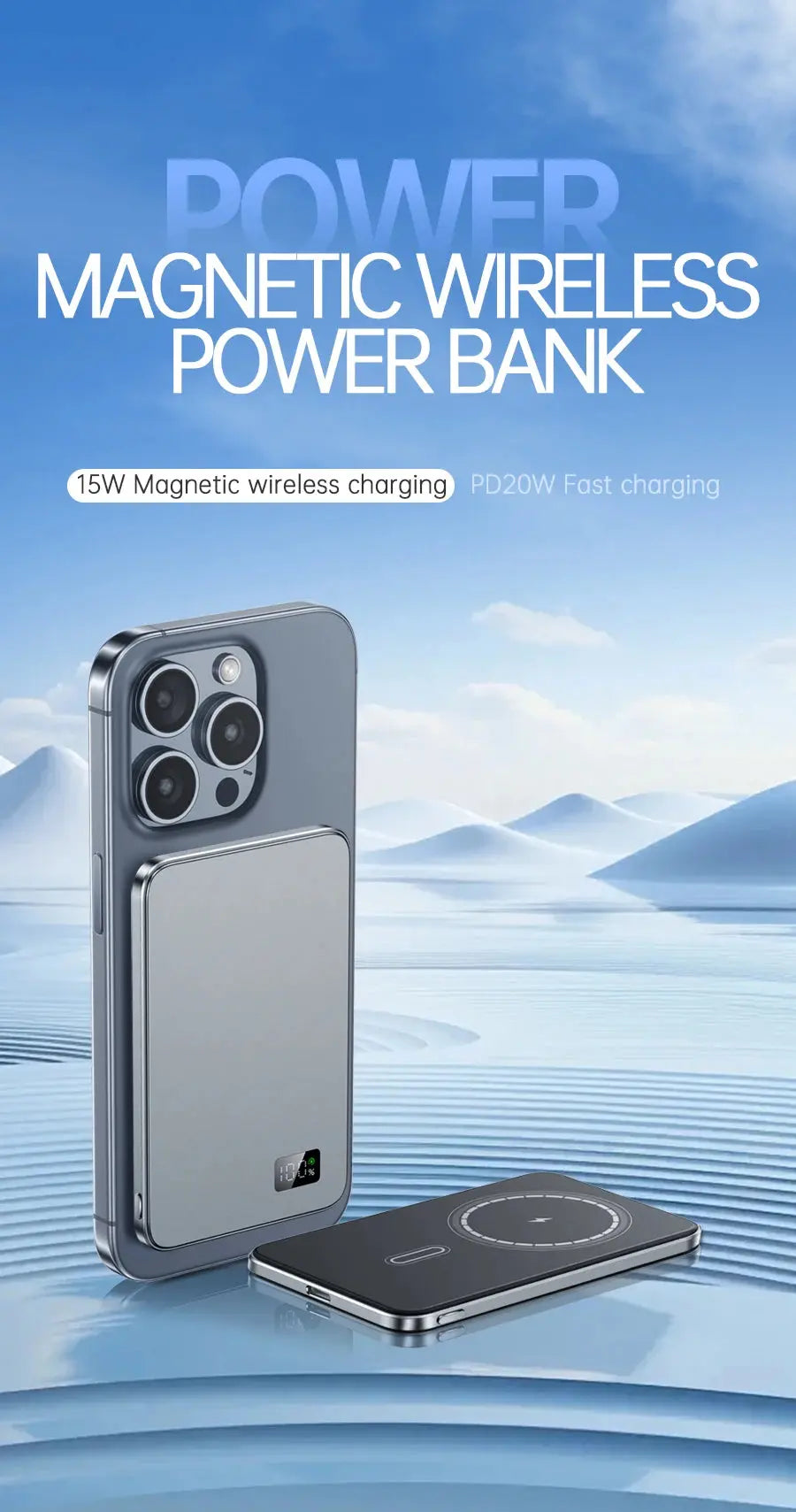 Ultra Thin MagSafe Power Bank – Magnetic Wireless Fast Charging with LED Display for iPhone, Samsung & AirPods - Rehmiar