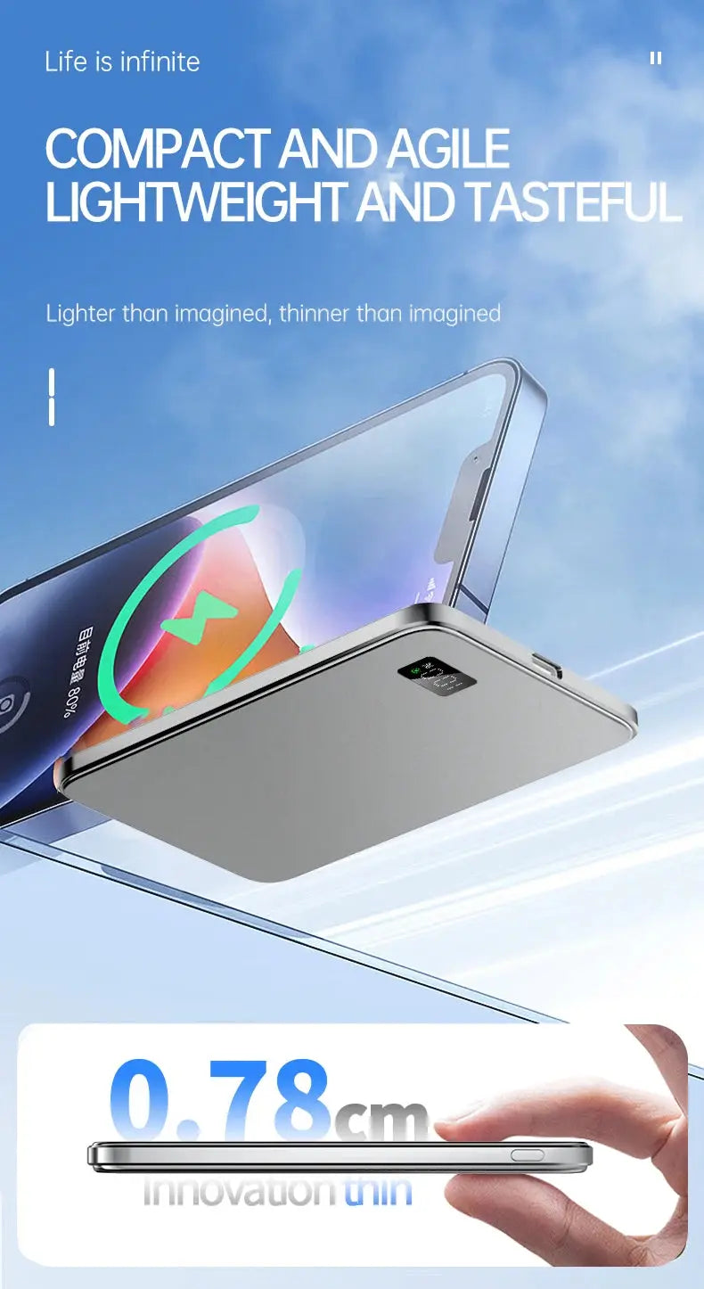 Ultra Thin MagSafe Power Bank – Magnetic Wireless Fast Charging with LED Display for iPhone, Samsung & AirPods - Rehmiar