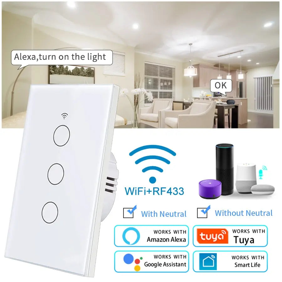 Smart Switches Wi-Fi Touch Work with Alexa Google Home- No Neutral Wire Required Rehmiar