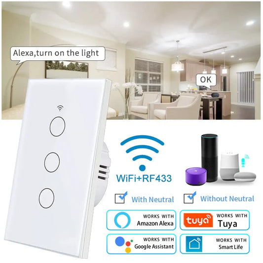 Smart Switches Wi-Fi Touch Work with Alexa Google Home- No Neutral Wire Required Rehmiar