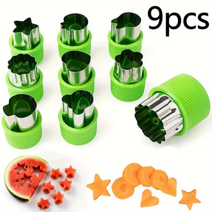 9-Piece Stainless Steel Cookie & Vegetable Cutting Set – Mini Fruit and Cookie Embossing Molds for Kids Baking