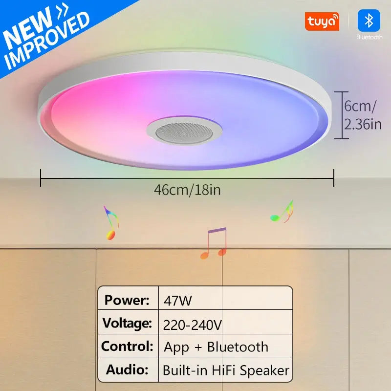 Smart RGB LED Ceiling Lamp – APP & Remote Control, Dimming, Music Sync with Speaker for Living Room & Bedroom - Rehmiar