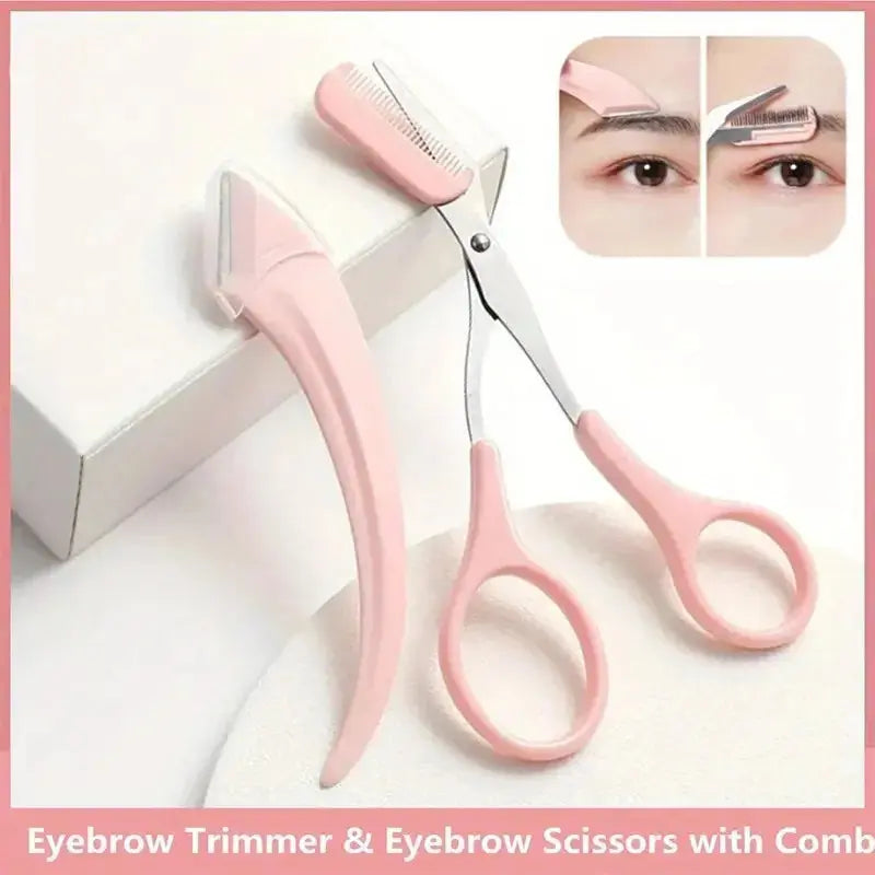 Eyebrow Trimmer Set – Curved Razor, Scissors with Comb, Easy Beauty Tools for Beginners - Rehmiar