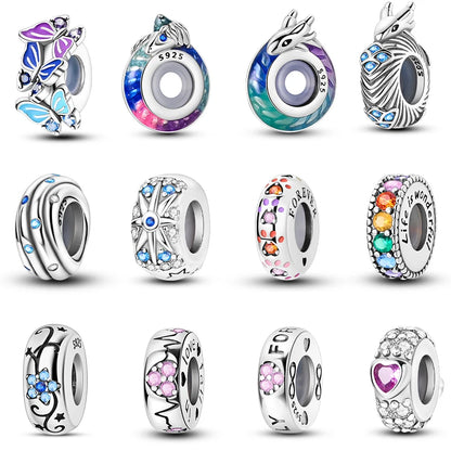 925 Sterling Silver Rainbow Zircon Beautifully Shaped Silicone Stopper Charms Beads - Rehmiar