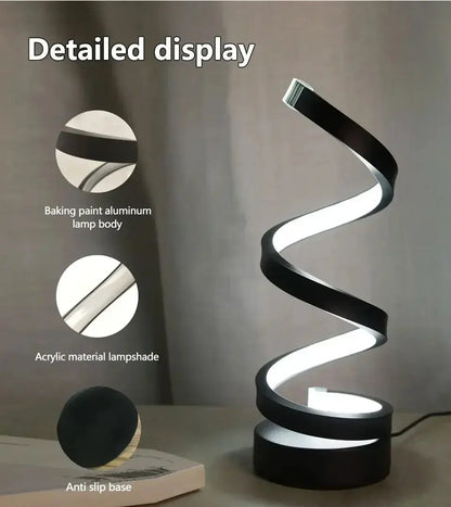 Creative Spiral LED Night Light – Dimmable 3-Color Table Lamp for Living Room, Office, Bedroom & Bedside Decor, USB Plug-In - Rehmiar