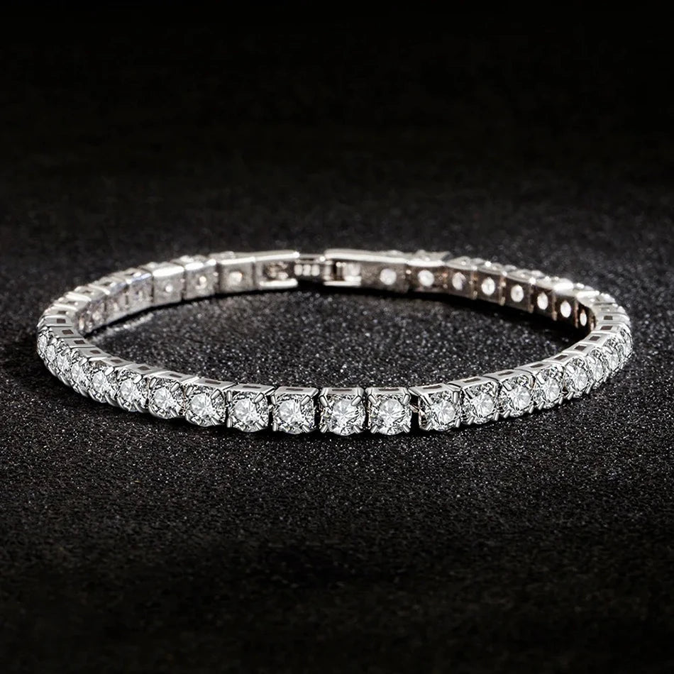 ALIZERO S925 Sterling Silver Bracelet – Zirconia Tennis Ball Charm, Simple Wedding Engagement Jewellery for Women, 4mm 16-23cm