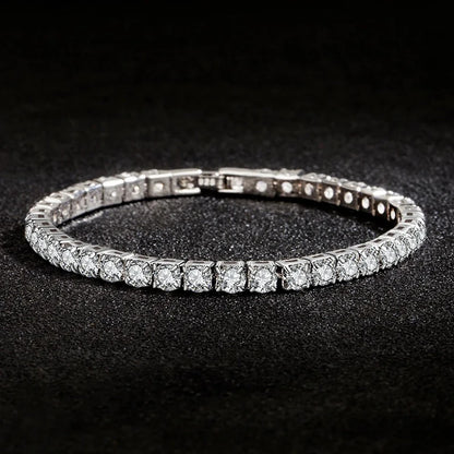 ALIZERO S925 Sterling Silver Bracelet – Zirconia Tennis Ball Charm, Simple Wedding Engagement Jewellery for Women, 4mm 16-23cm