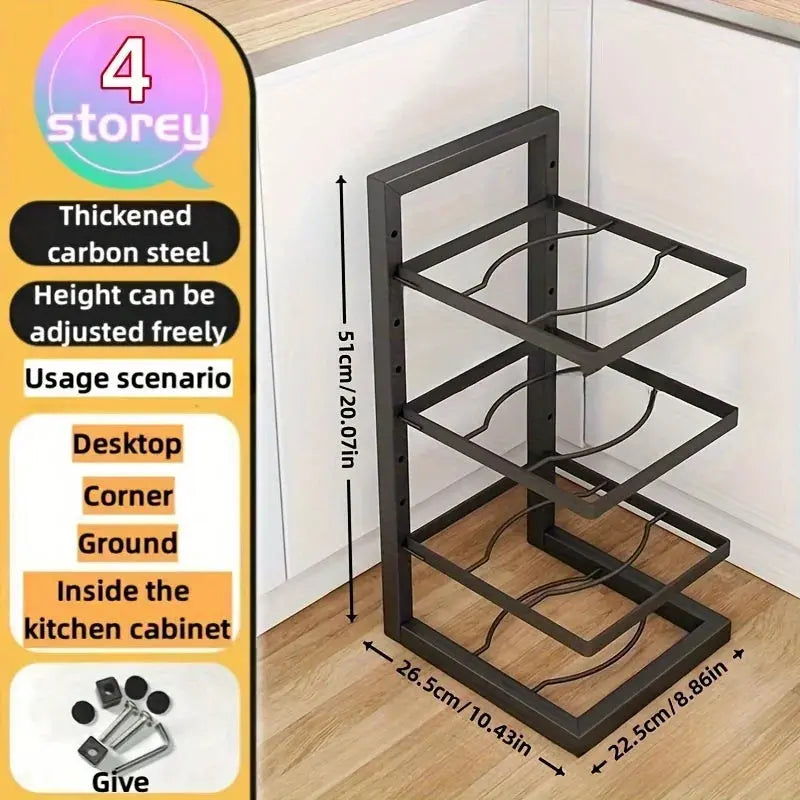 Adjustable Stainless Steel Pot Rack Organizer – Multi-Layer Storage Rack for Pots & Pans, Kitchen Household - Rehmiar