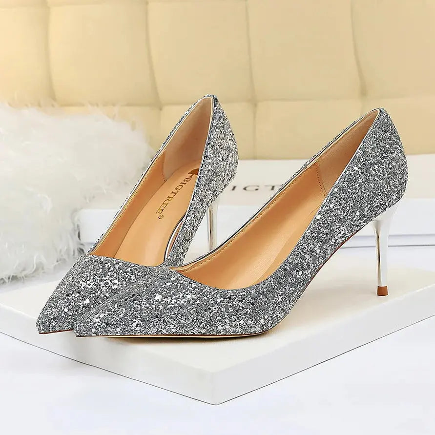 Sparkly Wedding High Heel Pumps for Women – Glitter Bridal Party Shoes (7cm & 9.5cm) - Rehmiar