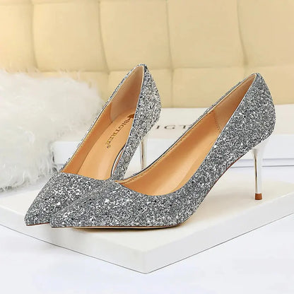 Sparkly Wedding High Heel Pumps for Women – Glitter Bridal Party Shoes (7cm & 9.5cm) - Rehmiar
