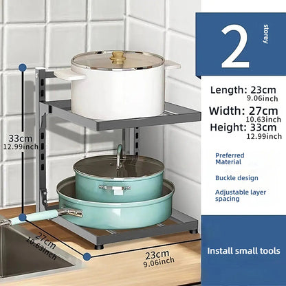 Adjustable Kitchen Shelf – 2-4 Tier Space-Saving Storage Rack for Pots, Under Sink & Corner Use - Rehmiar
