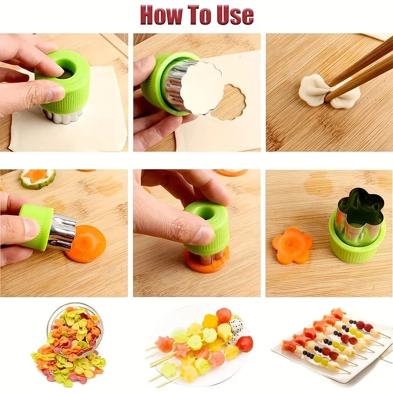 9-Piece Stainless Steel Cookie & Vegetable Cutting Set – Mini Fruit and Cookie Embossing Molds for Kids Baking
