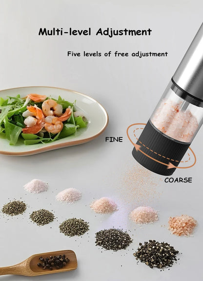 Electric Salt and Pepper Grinder – Automatic Rechargeable Mill with Adjustable Coarseness, Kitchen Appliances