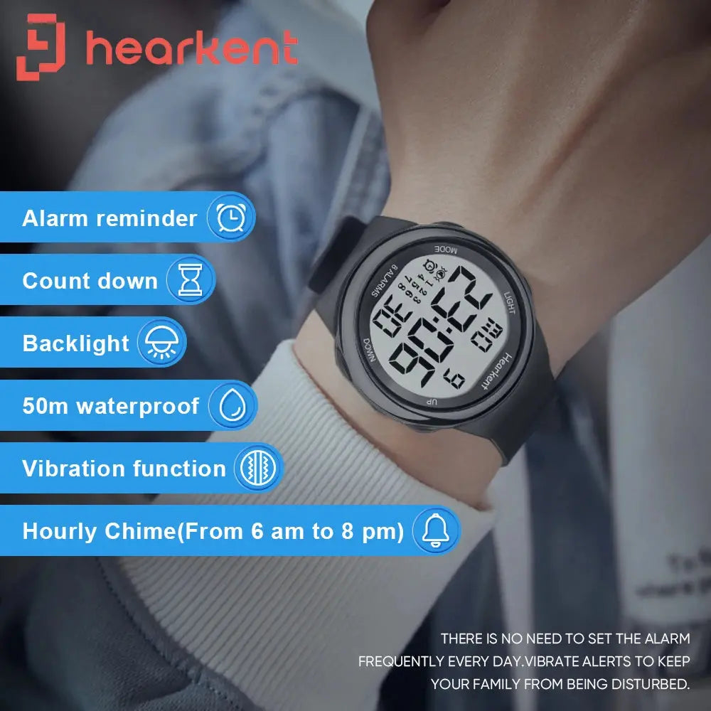 Hearkent Unisex 8 Vibrating Alarms Watch Medication Pill Reminder for Deaf Digital Waterproof Wristwatch - Rehmiar