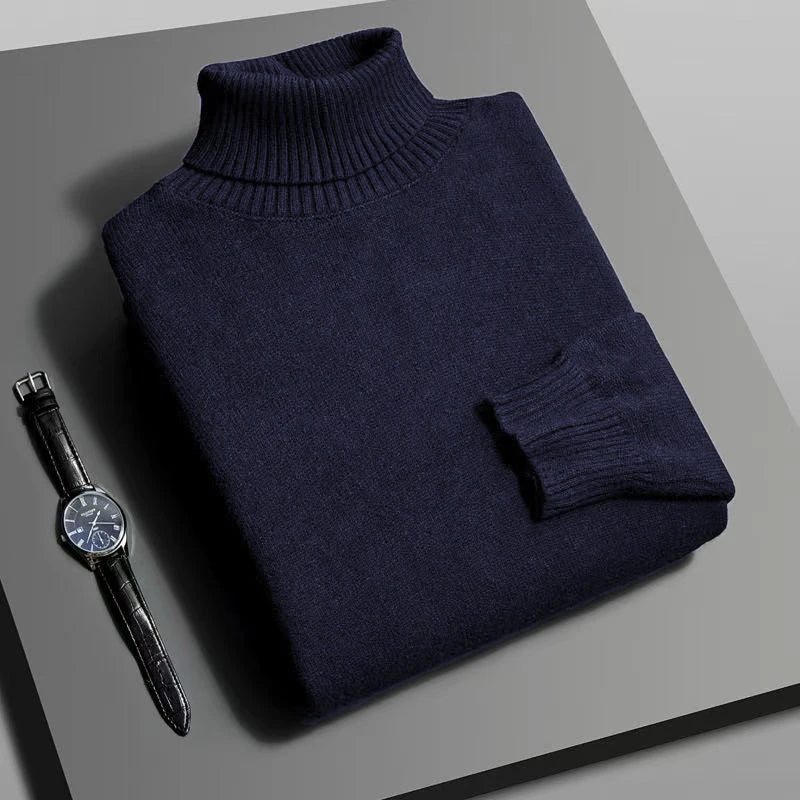 Autumn Mens High Quality Knitted Turtleneck Slim Fit Sweater - Rehmiar