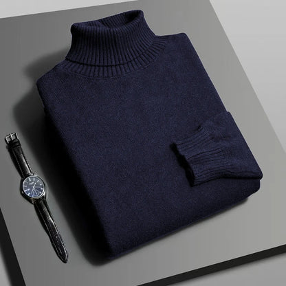 Autumn Mens High Quality Knitted Turtleneck Slim Fit Sweater - Rehmiar