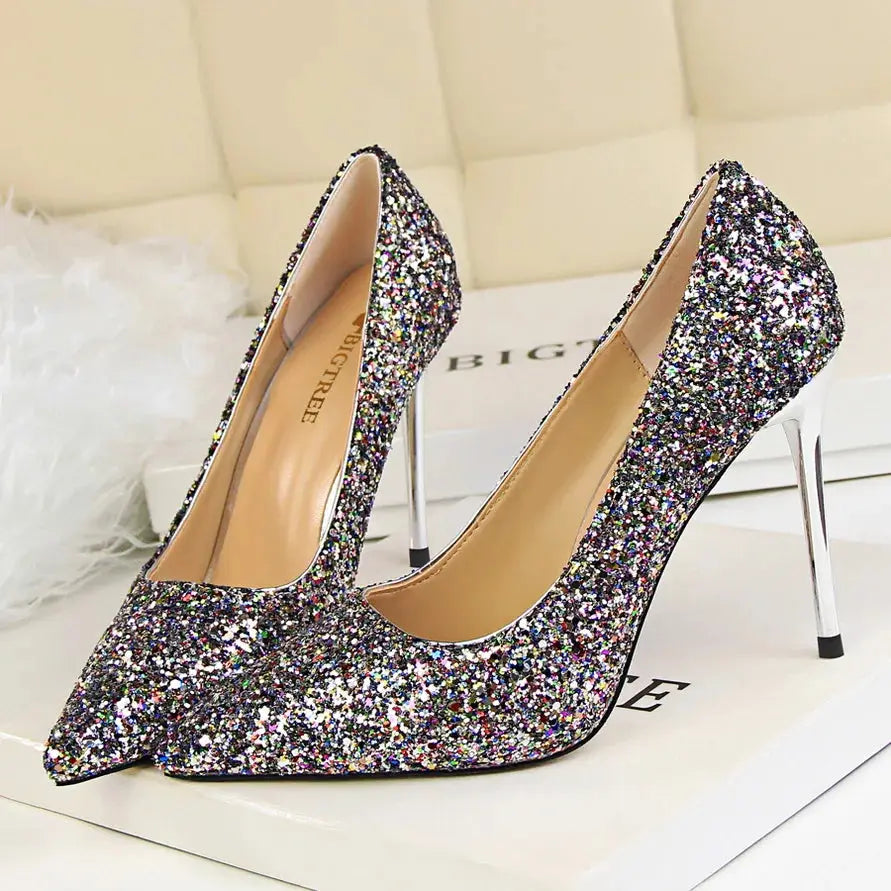 Sparkly Wedding High Heel Pumps for Women – Glitter Bridal Party Shoes (7cm & 9.5cm) - Rehmiar
