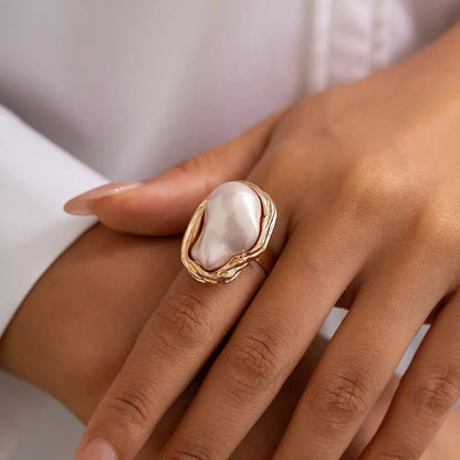 Semi Baroque Imitation Pearl Alloy Open Adjustable Rings for Women