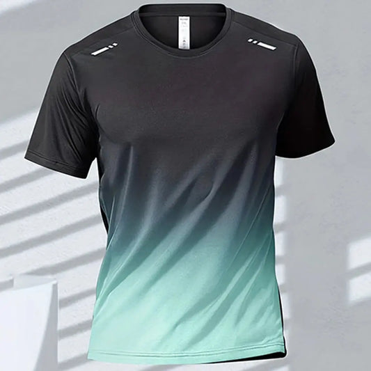 Men's Quick-Drying Gradient Short Sleeve T-Shirt – Sports Tee for Outdoor Workout, Basketball, Training & Running - Rehmiar
