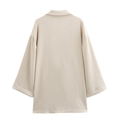 Autumn Women's Fashionable Clothing Wrinkled Suit Jacket Casual Pants Set