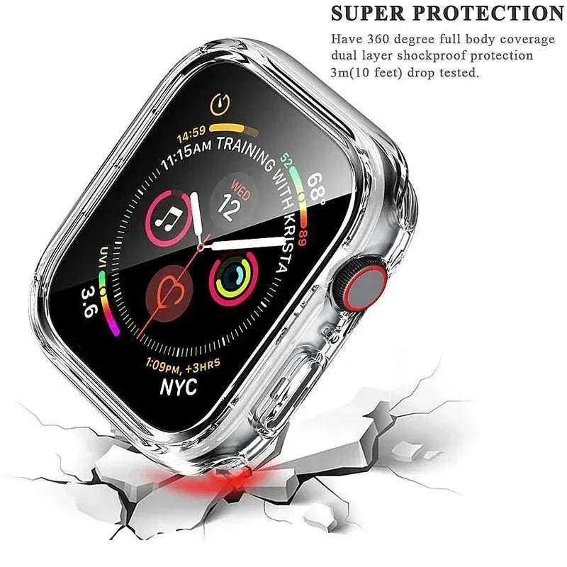 Tempered Glass cover For Apple Watch 45mm 41mm 44mm 40mm 42mm Screen Protector Apple watch Case series 9 4 5 6 SE 7 8 - Rehmiar