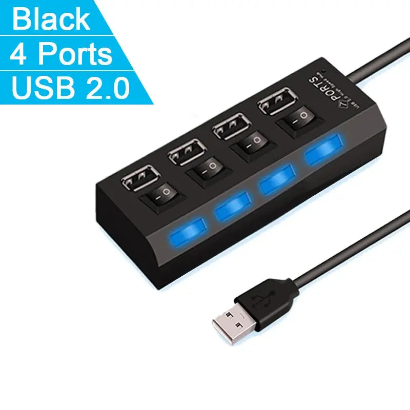 High Speed 4/7 Ports USB HUB 2.0 Adapter Expander Multi USB Splitter with LED Lamp Switch for PC Laptop - Rehmiar