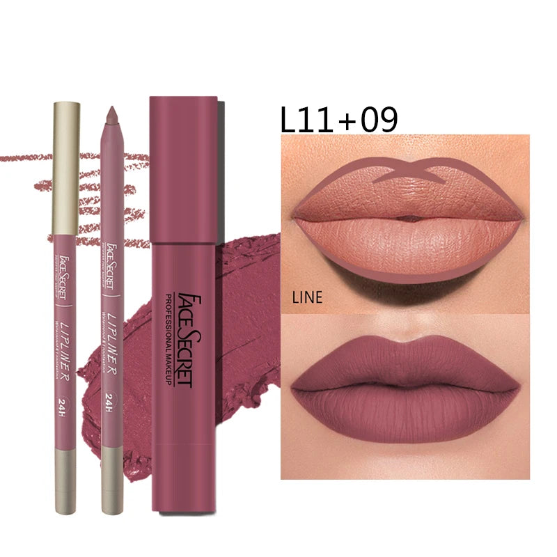 Matte Lipliner & Lipstick Set, Waterproof, Long Lasting Lip Makeup, Soft Matte Colours Women's Makeup