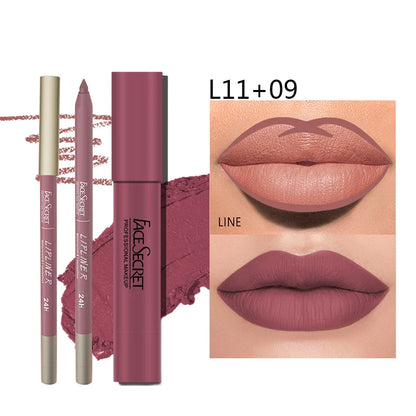 Matte Lipliner & Lipstick Set, Waterproof, Long Lasting Lip Makeup, Soft Matte Colours Women's Makeup