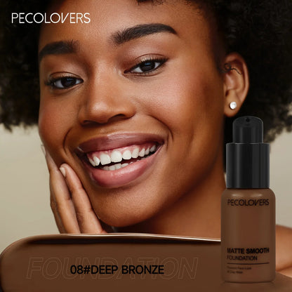 PECOLOVERS Matte Finish Liquid Foundation - Oil-Control, Waterproof, Full Coverage Concealer for All Skin Tones - Rehmiar
