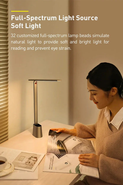Baseus 180° Foldable LED Desk Lamp – Rechargeable, Auto Dimming, Eye Protection for Study & Reading - Rehmiar