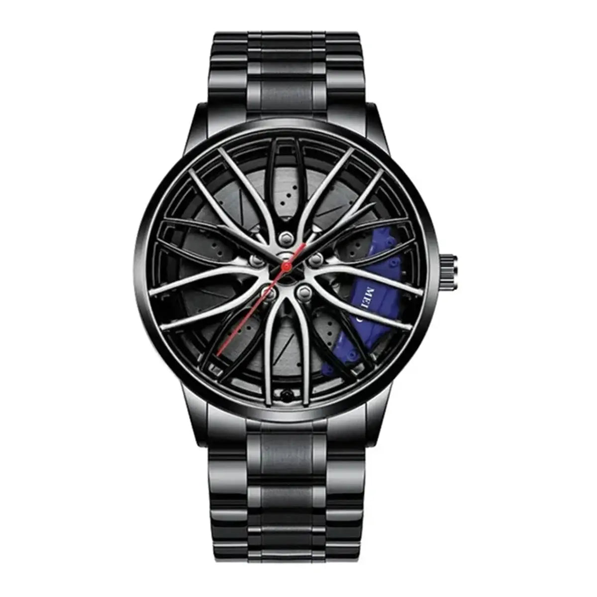 Men’s Sports Quartz Watch with Stainless Steel Band & 3D Car Wheel Design - Rehmiar