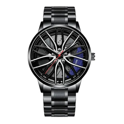 Men’s Sports Quartz Watch with Stainless Steel Band & 3D Car Wheel Design - Rehmiar