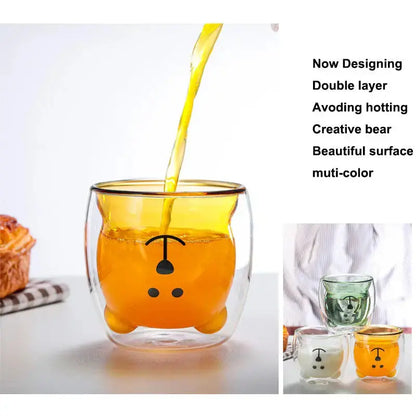 250ml Double-Wall Glass Mug – Cute Bear Design for Milk, Coffee, Tea & Juice, Valentine's Day & Anniversary Gift Rehmiar