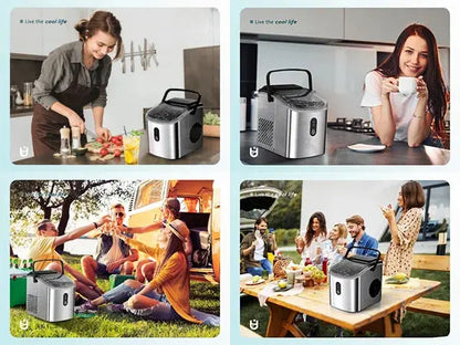 EUHOMY Portable Ice Maker – 12kg/24h Production, Bullet Ice Machine with Self-Cleaning Function for Home, Office & Shop