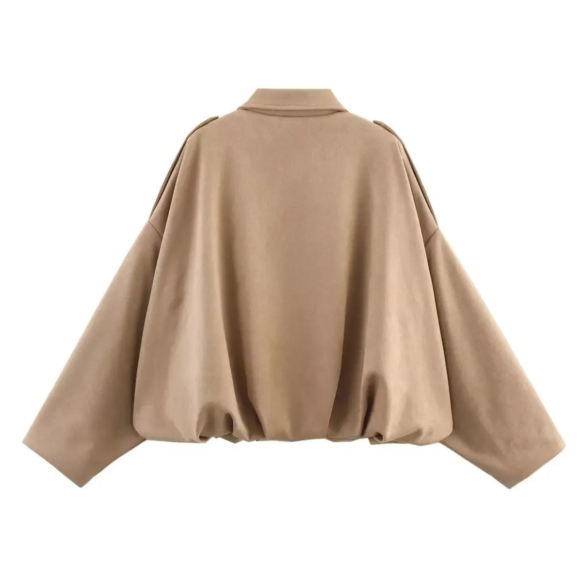 Women's Suede Bomber Jacket – Long Sleeve Zipper Oversize Solid Coat, Chic Streetwear - Rehmiar