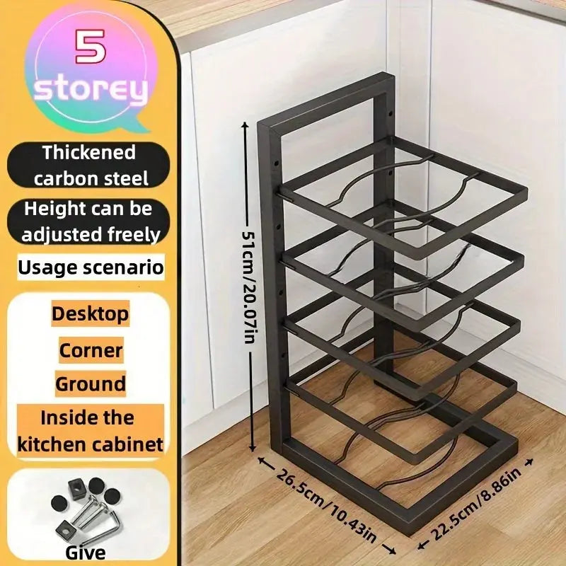 Adjustable Stainless Steel Pot Rack Organizer – Multi-Layer Storage Rack for Pots & Pans, Kitchen Household - Rehmiar