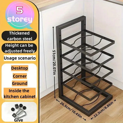 Adjustable Stainless Steel Pot Rack Organizer – Multi-Layer Storage Rack for Pots & Pans, Kitchen Household - Rehmiar
