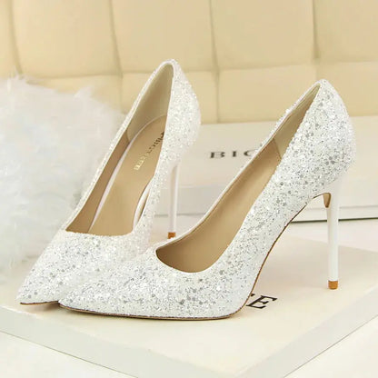 Sparkly Wedding High Heel Pumps for Women – Glitter Bridal Party Shoes (7cm & 9.5cm) - Rehmiar
