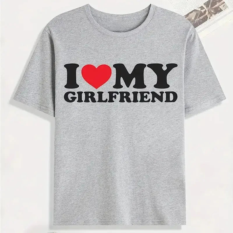 "I Love My Girlfriend" Print T-Shirt for Men – Casual Loose Short Sleeve Tee for Summer Jogging & Sport - Rehmiar