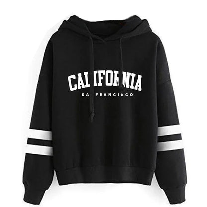 California Women's Tracksuit Casual Stripe Versatile Hooded Sweatshirt, Pants or Suit