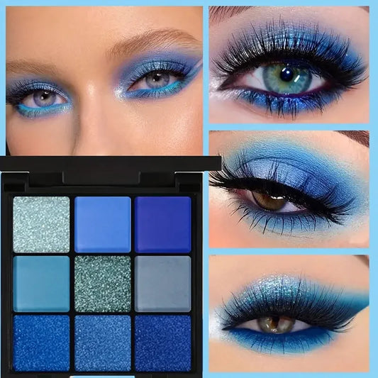 Blue Colour Eyeshadow Palette Waterproof Sweatproof Blue Matte Pearl Glitter Finish