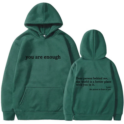 Trendy "You Are Enough" Hoodie – Unisex Retro Pullover, Street Hip Hop Top for Men & Women, Hot Selling