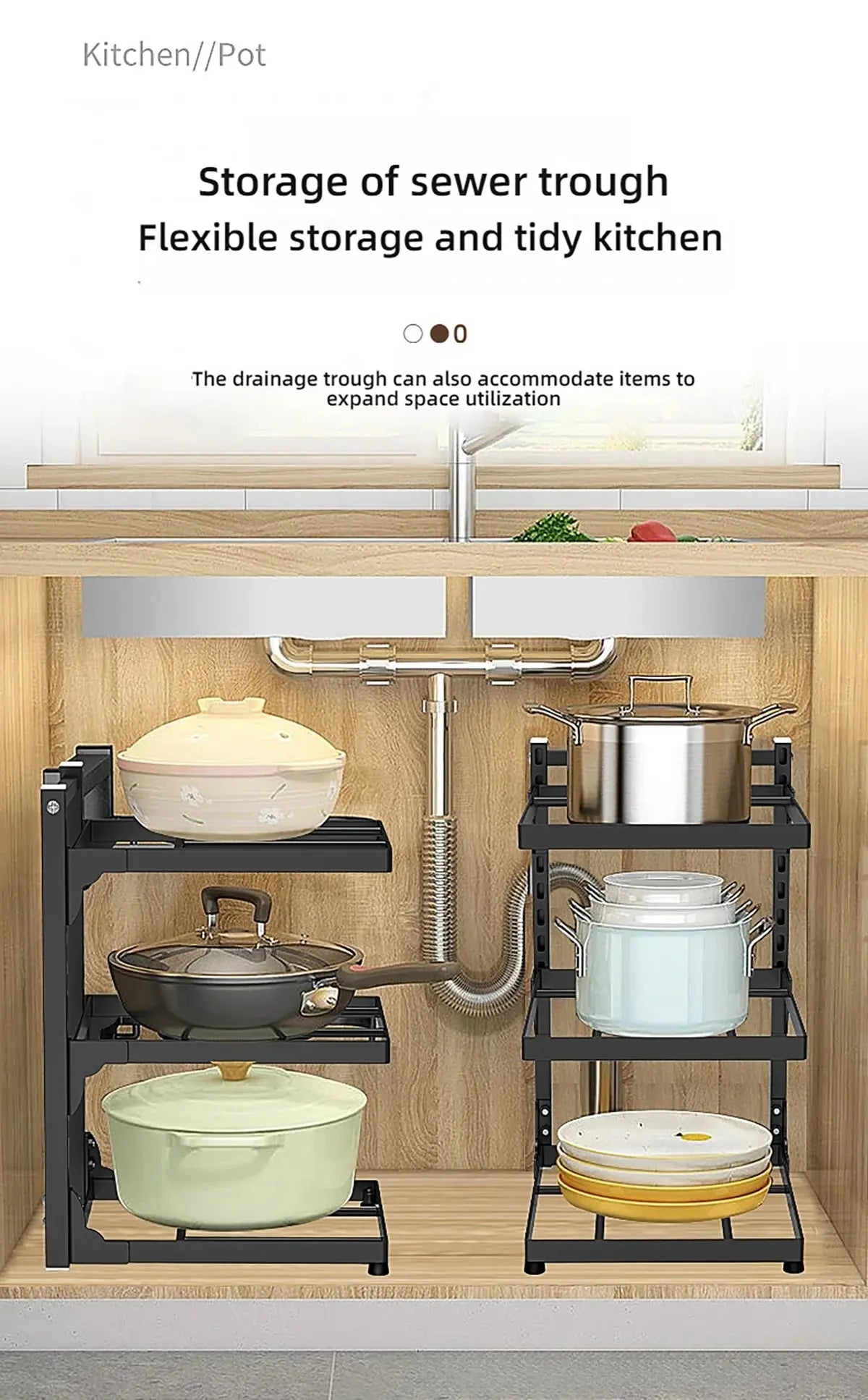 Adjustable Kitchen Shelf – 2-4 Tier Space-Saving Storage Rack for Pots, Under Sink & Corner Use - Rehmiar