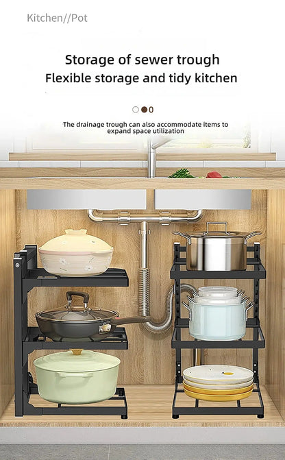 Adjustable Kitchen Shelf – 2-4 Tier Space-Saving Storage Rack for Pots, Under Sink & Corner Use - Rehmiar