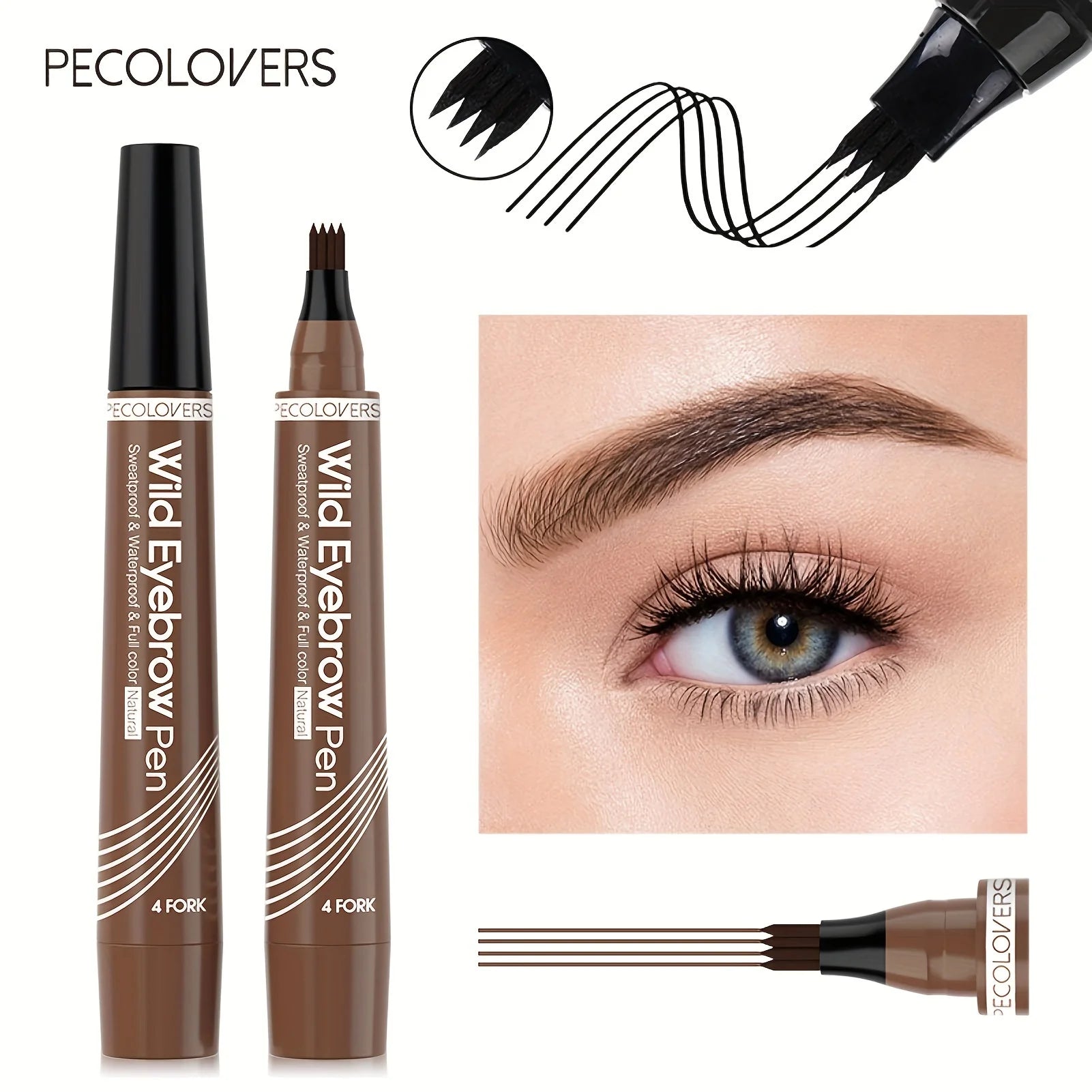 5 Colours Liquid Eyebrow Pen, Long Lasting Eyebrow Tattoo, 4-splitted Head Tint Pen - Rehmiar