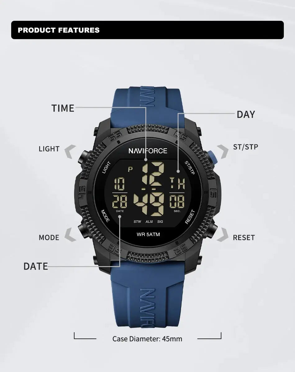 Naviforce  Luxury Men's Fashion Watch – Water Resistant Silicone Strap LCD Electronic Clock
