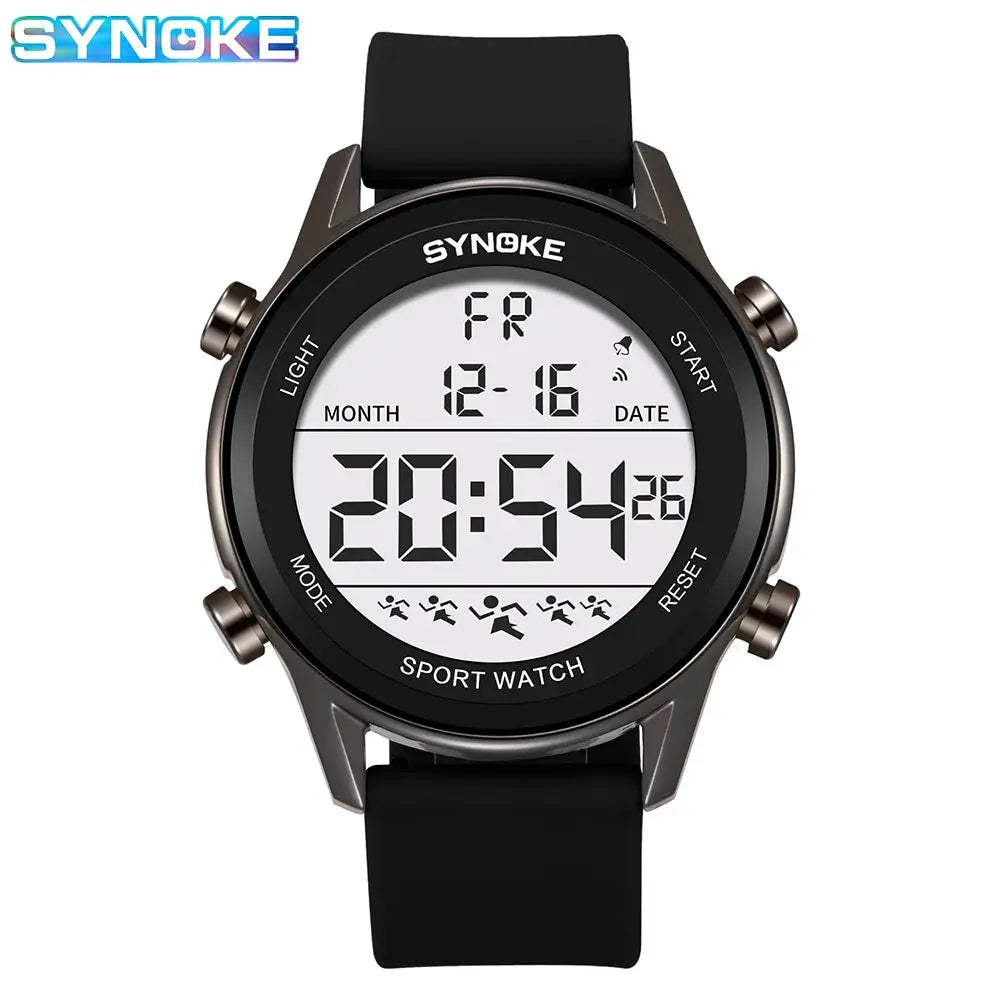 SYNOKE Men Outdoor Sports Multifunctional Waterproof Large Screen Display Luminous LED Digital Fashion Silicon Watch - Rehmiar