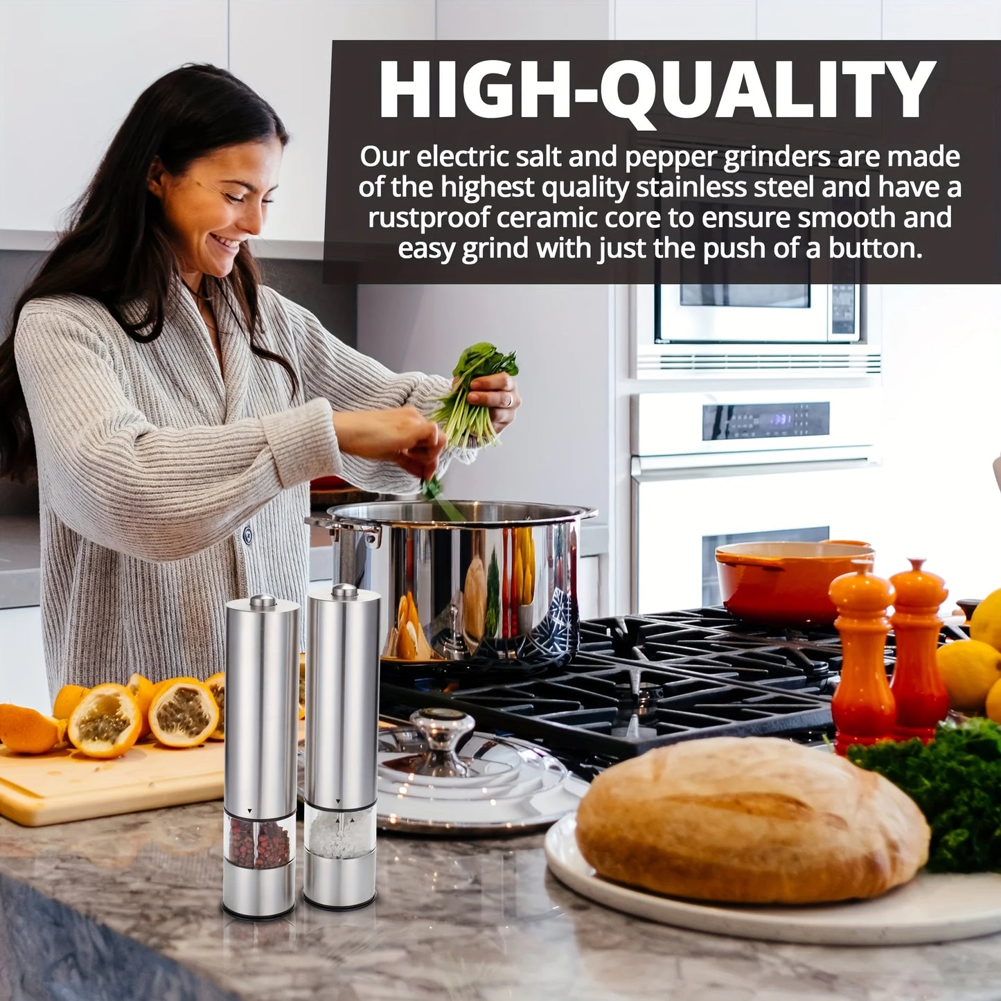Electric Salt and Pepper Grinder Set – One-Handed Operation Stainless Steel Spice Mill with Light, Automatic for Kitchen