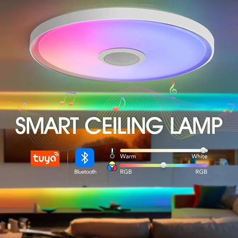 Smart RGB LED Ceiling Lamp – APP & Remote Control, Dimming, Music Sync with Speaker for Living Room & Bedroom - Rehmiar